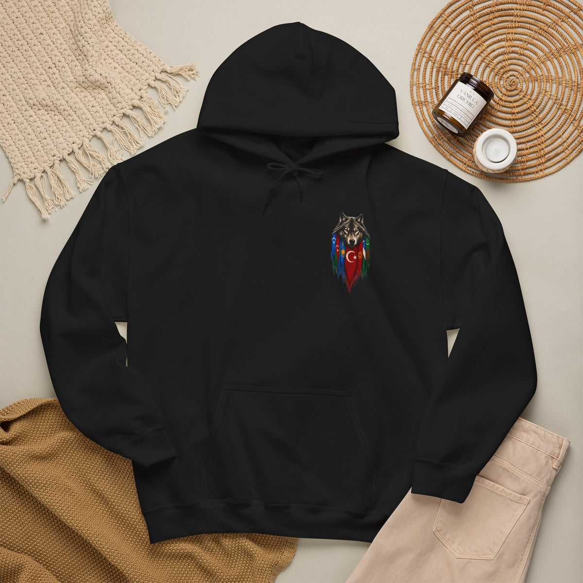 Turkish Wolf Hoodie — Anatolian Wolf Flag Graphic Hooded Sweatshirt